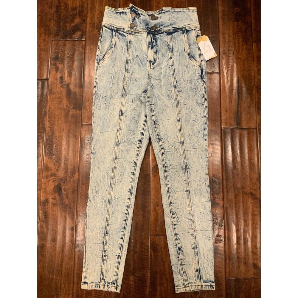 BlankNYC Acid Wash Skinny Ankle Double Button Belt Blue Denim Jean, Size 26, NWT
